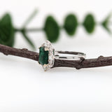 1.5ct Zambian Emerald Ring w Earth Mined Diamonds in Solid 14K White Gold | Emerald cut 8x6mm | May Birthstone