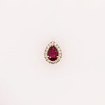 Ruby Pendant w Earth Mined Diamonds in Solid 14K Yellow Gold Pear 7x5mm
