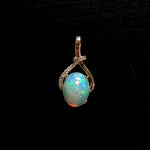 3.2ct Opal Infinity Pendant w Earth Mined Diamonds in Solid 14K Gold Oval 10x8mm