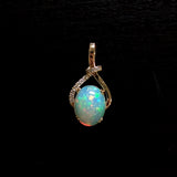 3.2ct Opal Infinity Pendant w Earth Mined Diamonds in Solid 14K Gold Oval 10x8mm