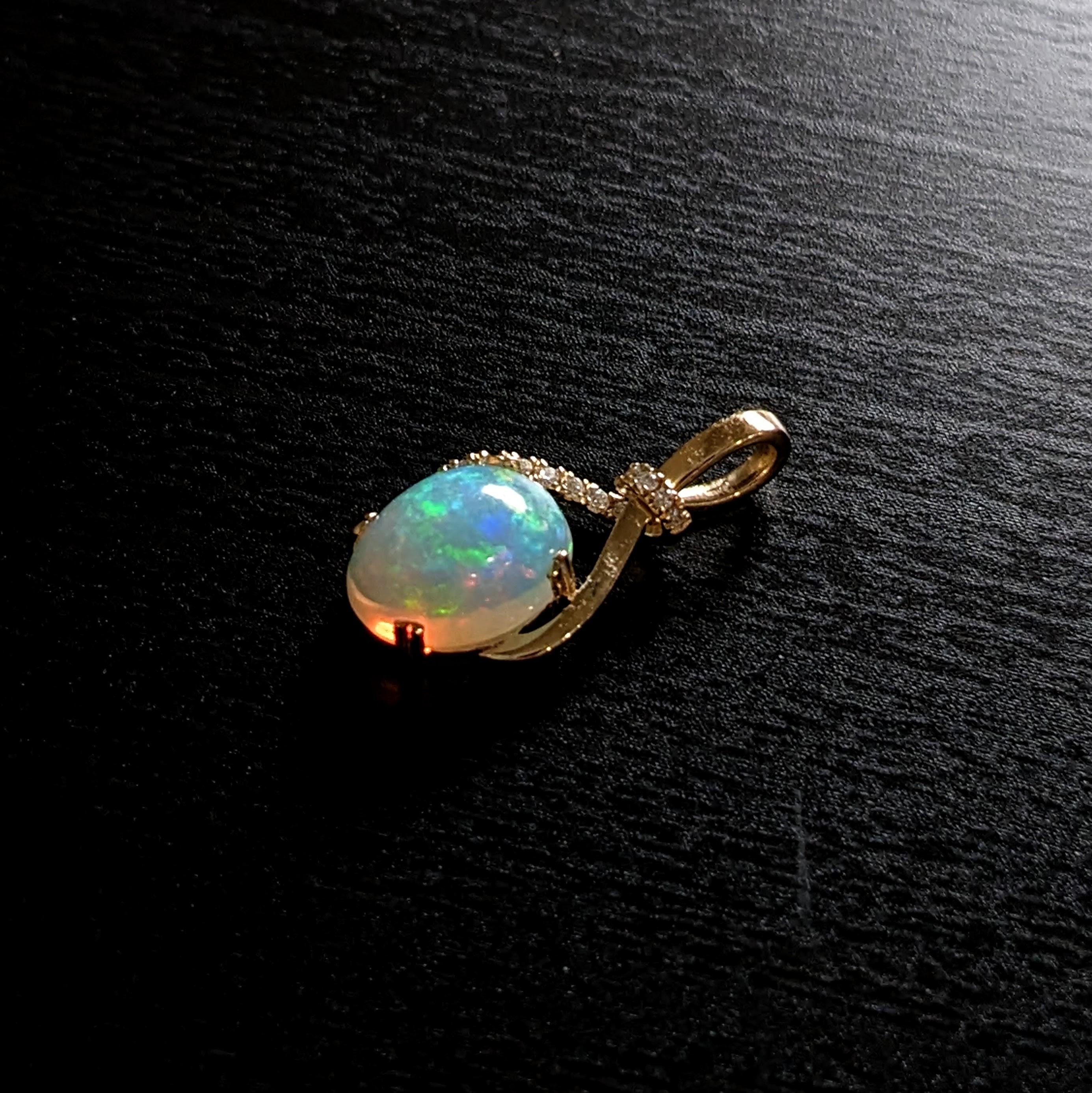 3.2ct Opal Infinity Pendant w Earth Mined Diamonds in Solid 14K Gold Oval 10x8mm