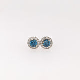 Angel Blue Diamond Stud Earrings w Natural Diamonds in Solid 14K White Gold | Round 3.5mm