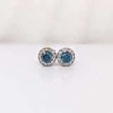 Angel Blue Diamond Stud Earrings w Natural Diamonds in Solid 14K White Gold | Round 3.5mm