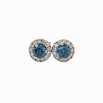 Blue Diamond Earrings w Natural Diamonds in Solid 14K White Gold Round 3.5mm