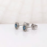 Angel Blue Diamond Stud Earrings w Natural Diamonds in Solid 14K White Gold | Round 3.5mm
