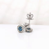 Angel Blue Diamond Stud Earrings w Natural Diamonds in Solid 14K White Gold | Round 3.5mm
