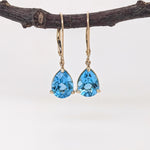Swiss Topaz Dangle Earrings in Solid 14K Gold | Pear Shape 9x7mm