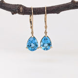 Swiss Topaz Dangle Earrings in Solid 14K Gold | Pear Shape 9x7mm