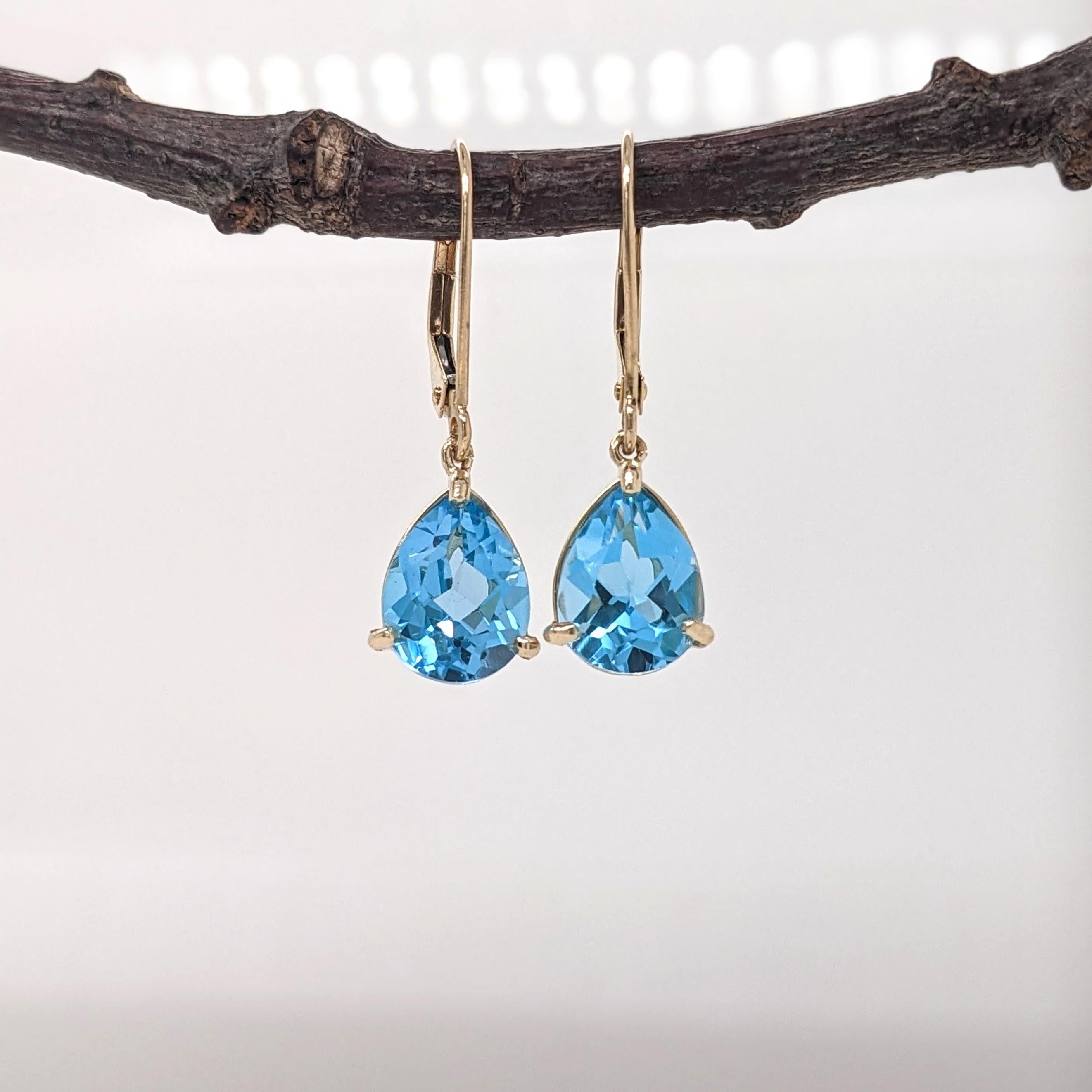 Swiss Topaz Dangle Earrings in Solid 14K Gold | Pear Shape 9x7mm