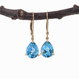 Swiss Topaz Dangle Earrings in Solid 14K Gold | Pear Shape 9x7mm