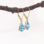 Swiss Topaz Dangle Earrings in Solid 14K Gold | Pear Shape 9x7mm