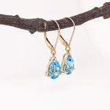 Swiss Topaz Dangle Earrings in Solid 14K Gold | Pear Shape 9x7mm