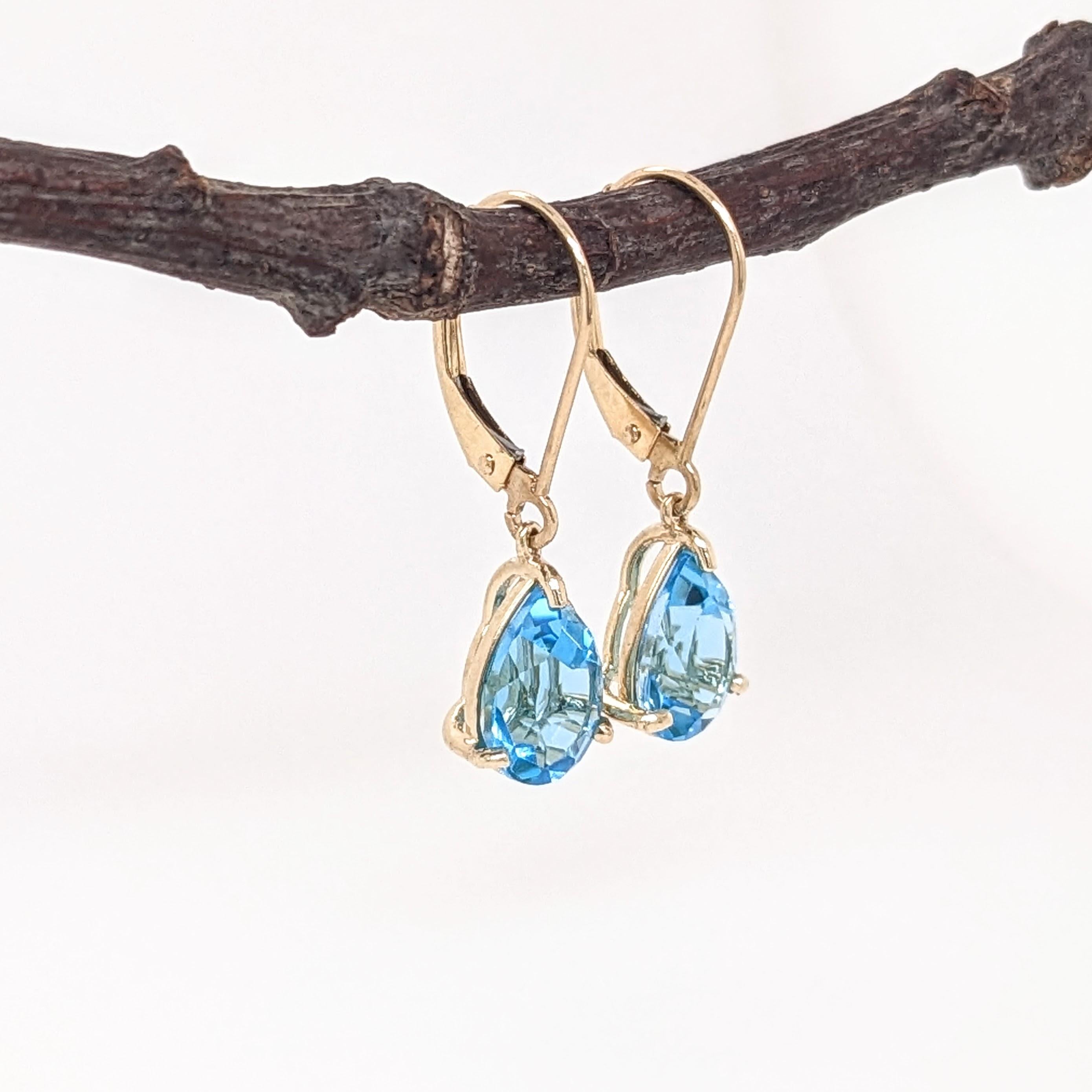 Swiss Topaz Dangle Earrings in Solid 14K Gold | Pear Shape 9x7mm
