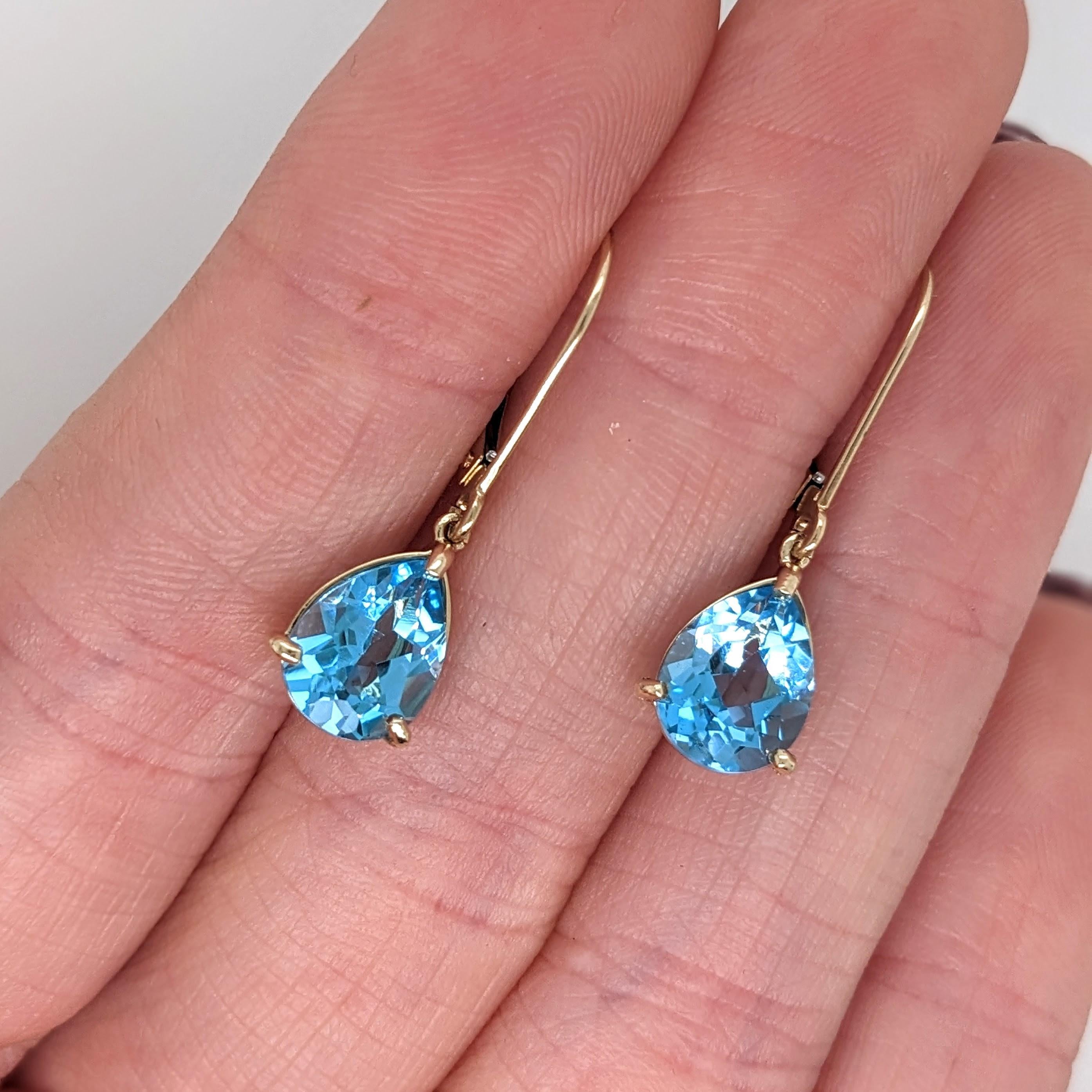 Swiss Topaz Dangle Earrings in Solid 14K Gold | Pear Shape 9x7mm