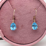 Swiss Topaz Dangle Earrings in Solid 14K Gold | Pear Shape 9x7mm