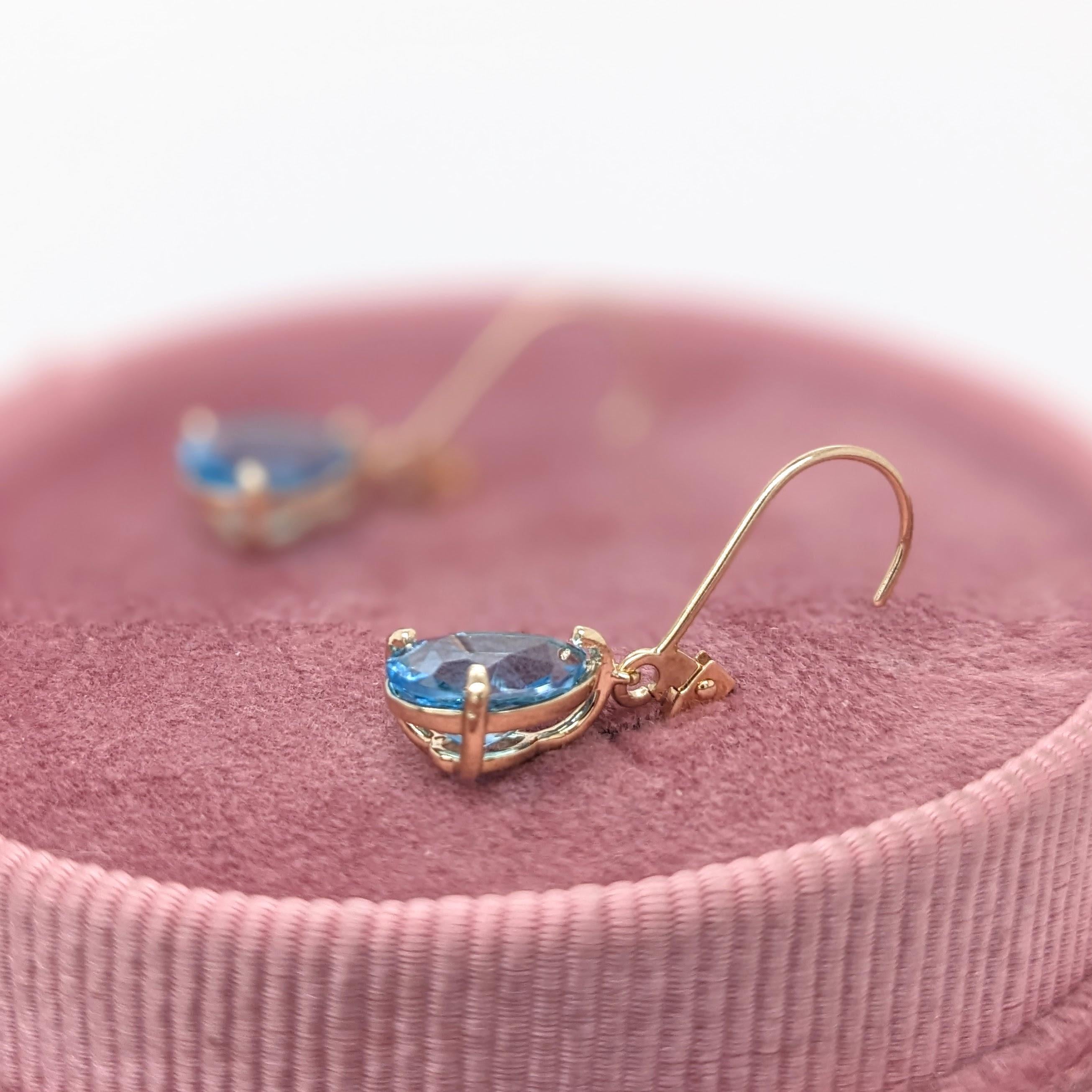 Swiss Topaz Dangle Earrings in Solid 14K Gold | Pear Shape 9x7mm