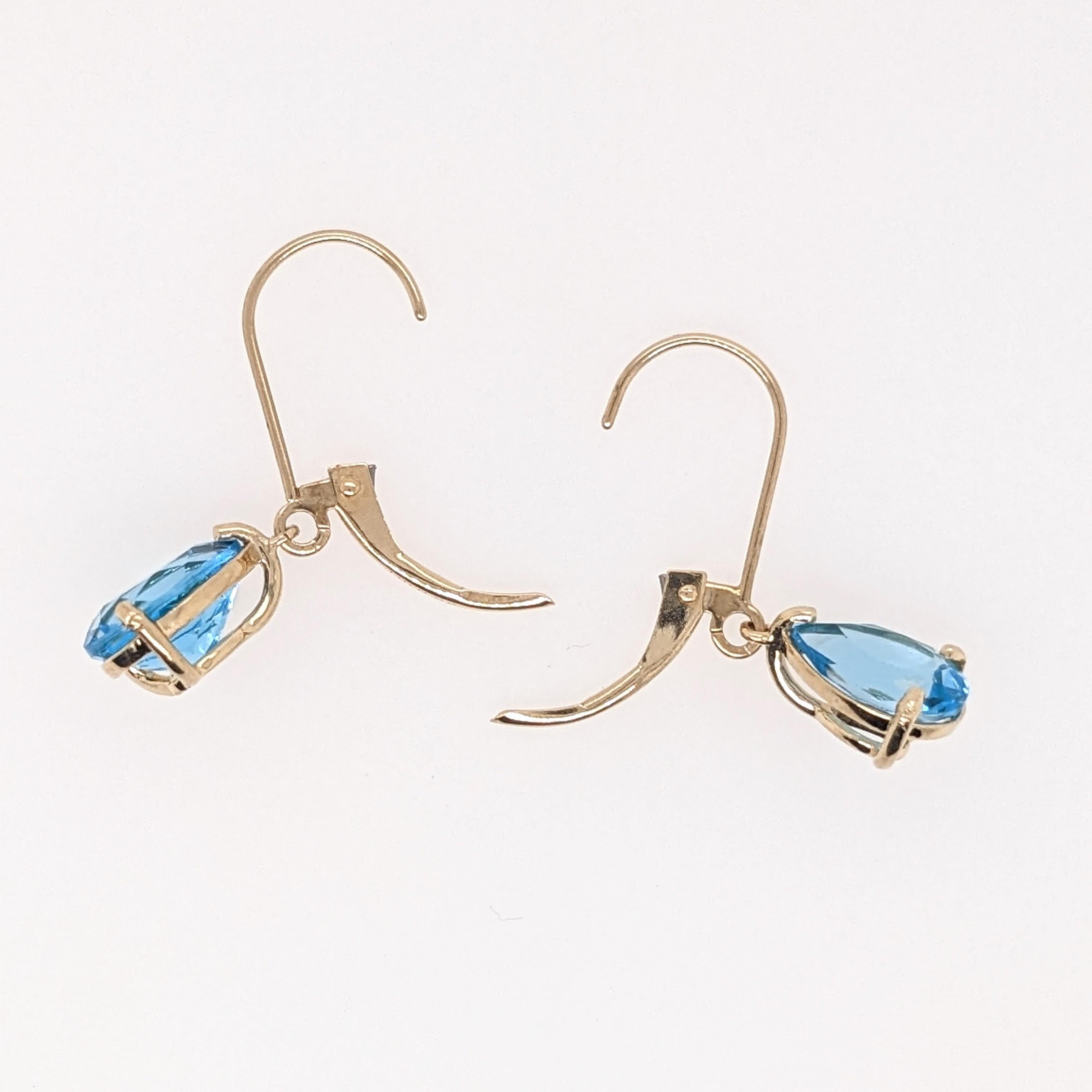 Swiss Topaz Dangle Earrings in Solid 14K Gold | Pear Shape 9x7mm