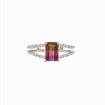 Bi-color Tourmaline Ring w Earth Mined Diamonds in Solid 14K White Gold EM 7x5mm