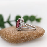 3.4ct Rubellite Tourmaline Ring w Earth Mined Diamonds in Solid 14K White Gold | Pear Shape 11x9mm | October Birthstone