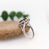 3.4ct Rubellite Tourmaline Ring w Earth Mined Diamonds in Solid 14K White Gold | Pear Shape 11x9mm | October Birthstone
