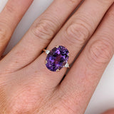 7.2ct Amethyst Ring w Earth Mined Diamonds in Solid 14K Rose Gold Oval 14x10mm | Statement Ring