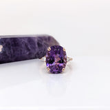 7.2ct Amethyst Ring w Earth Mined Diamonds in Solid 14K Rose Gold Oval 14x10mm | Statement Ring