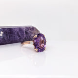 7.2ct Amethyst Ring w Earth Mined Diamonds in Solid 14K Rose Gold Oval 14x10mm | Statement Ring
