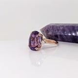 7.2ct Amethyst Ring w Earth Mined Diamonds in Solid 14K Rose Gold Oval 14x10mm | Statement Ring