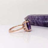 7.2ct Amethyst Ring w Earth Mined Diamonds in Solid 14K Rose Gold Oval 14x10mm | Statement Ring