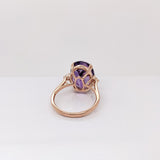 7.2ct Amethyst Ring w Earth Mined Diamonds in Solid 14K Rose Gold Oval 14x10mm | Statement Ring