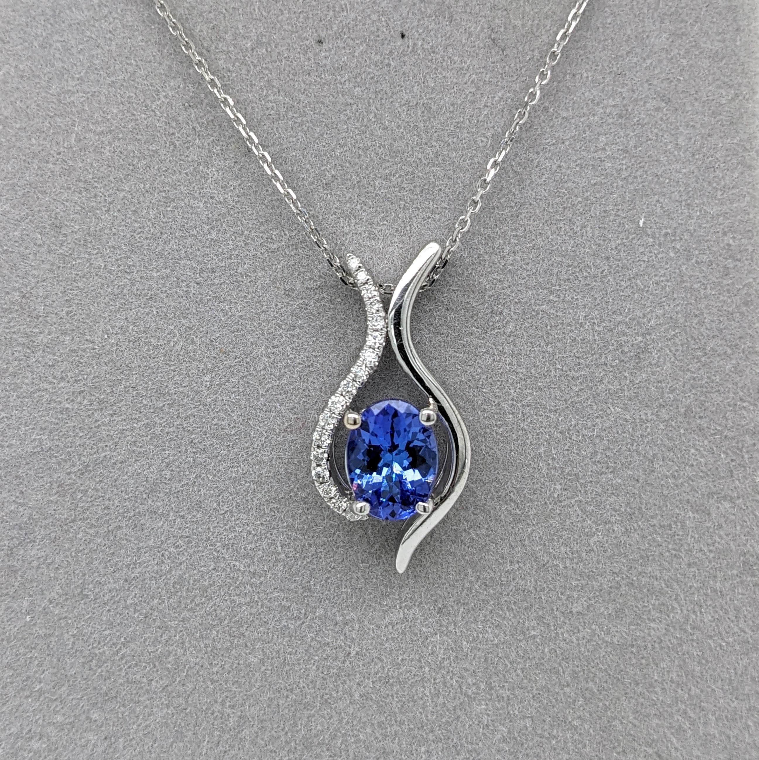 1.2ct Tanzanite Pendant w Earth Mined Diamonds in Solid 14K Gold | Oval 8x6mm