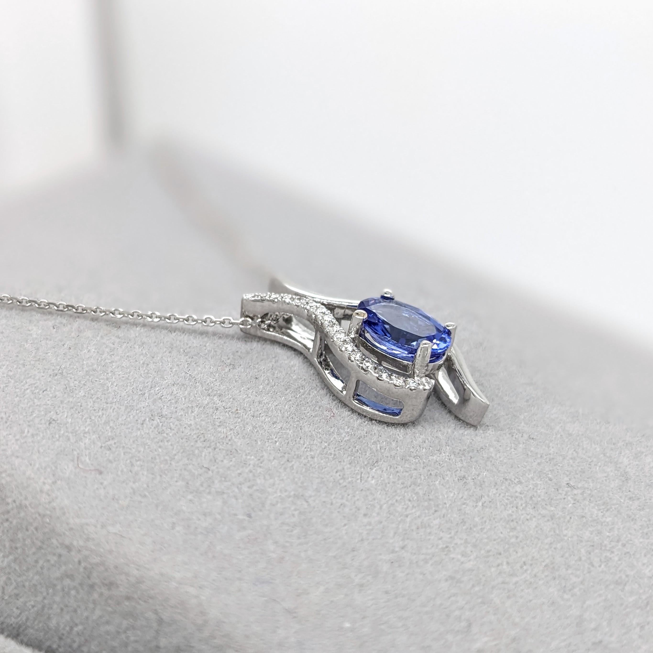1.2ct Tanzanite Pendant w Earth Mined Diamonds in Solid 14K Gold | Oval 8x6mm