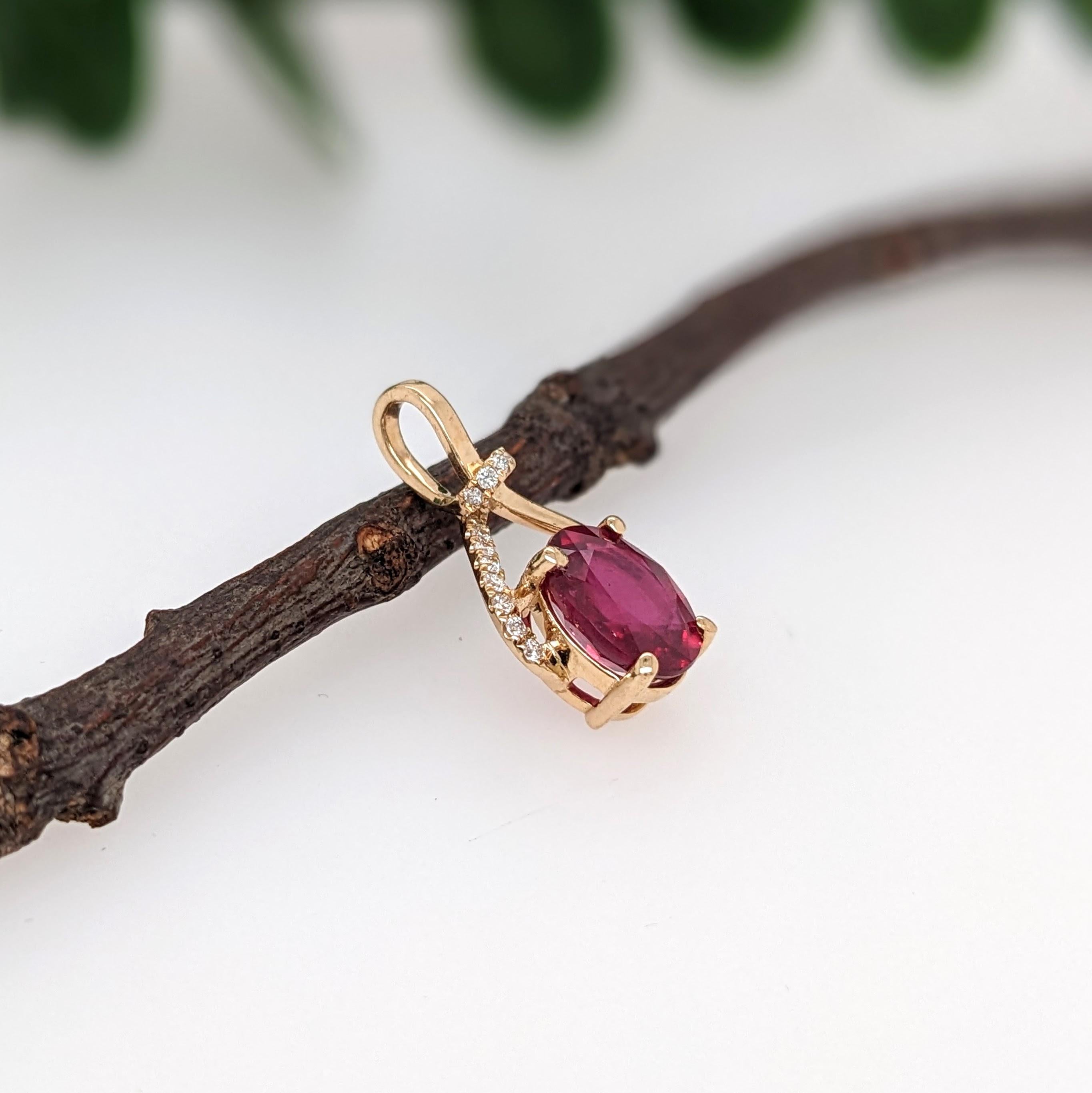 Rhyah 14K Yellow Gold 1.95cts Ruby Diamond Pendant | Oval 9x7mm