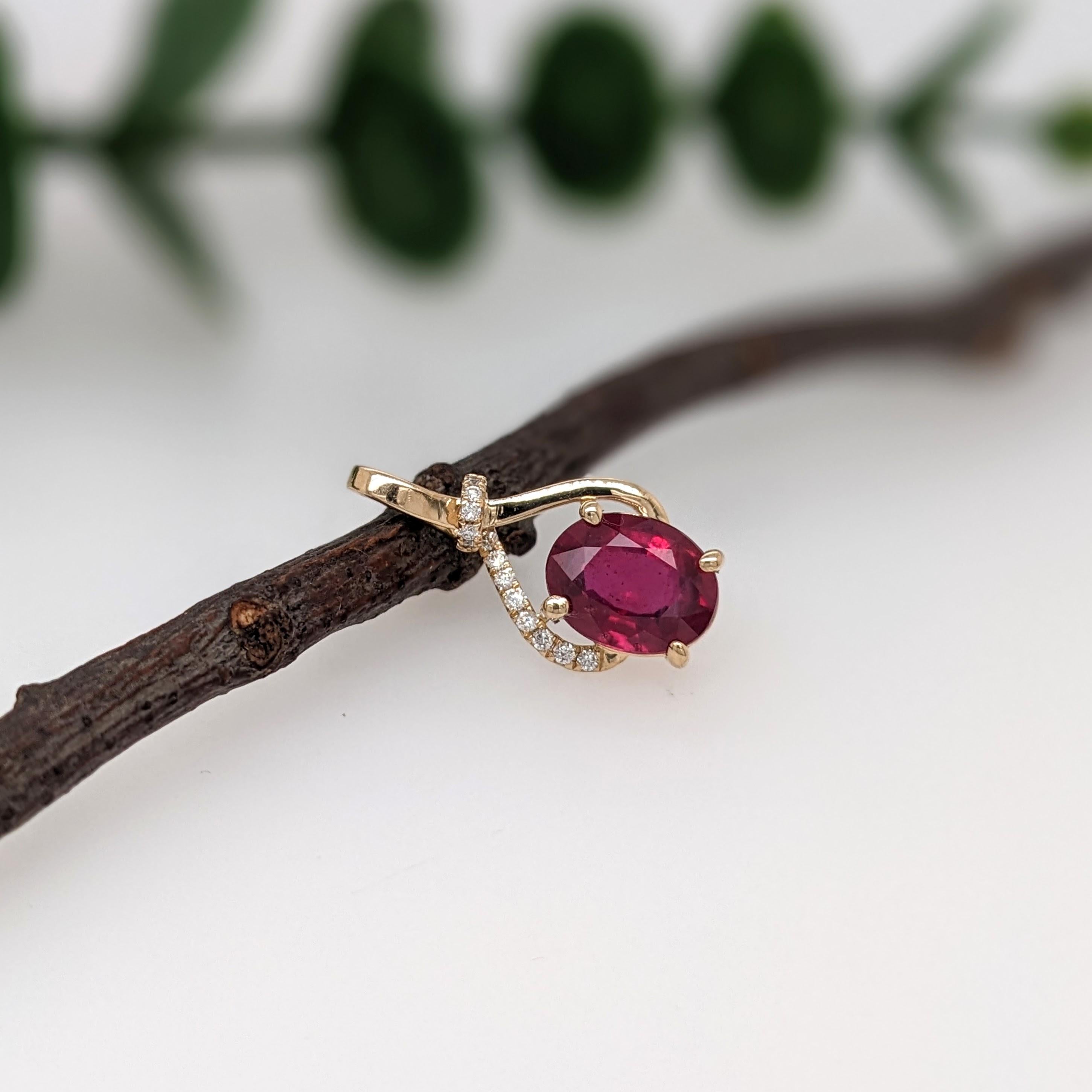 Rhyah 14K Yellow Gold 1.95cts Ruby Diamond Pendant | Oval 9x7mm