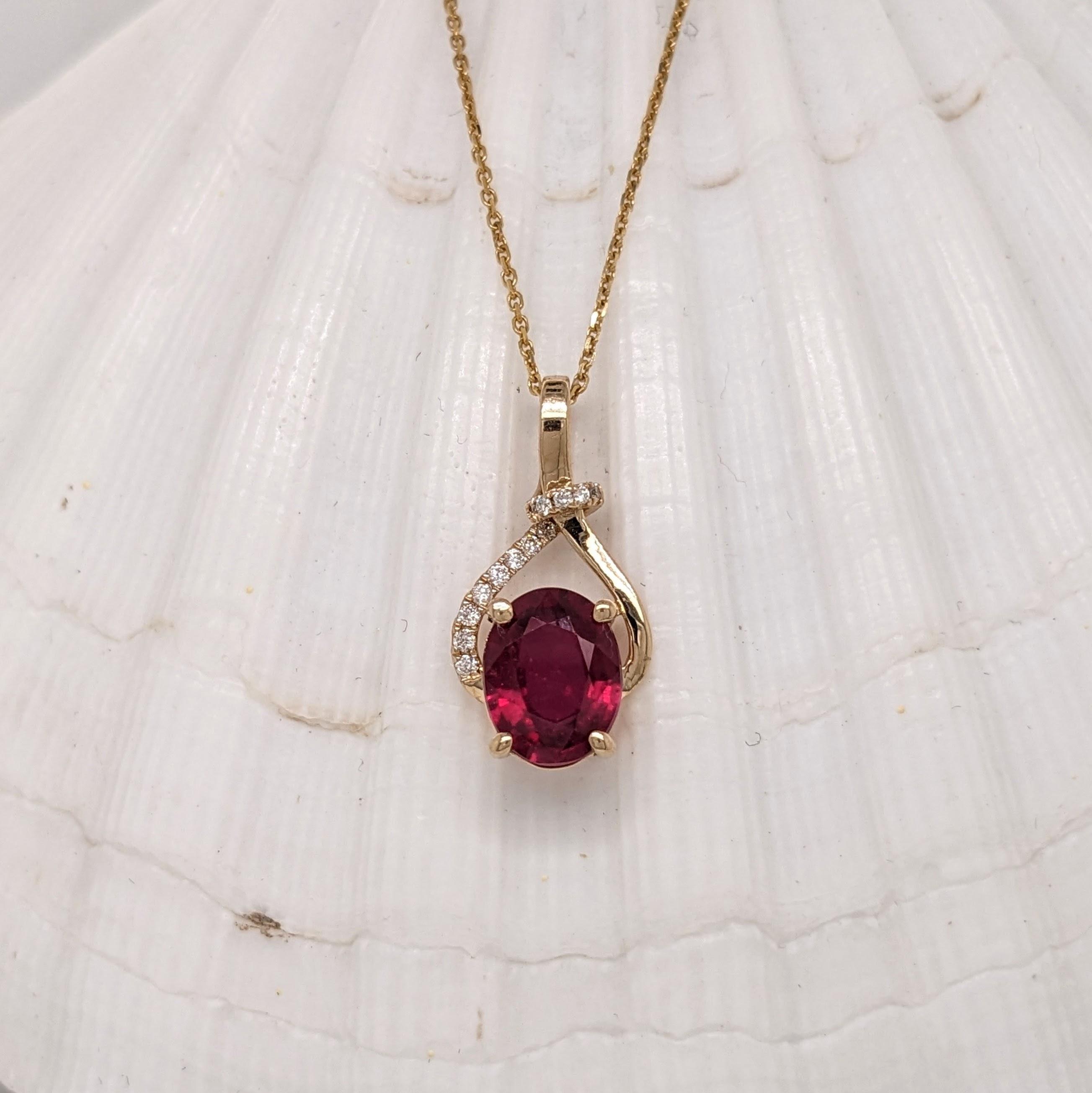 Rhyah 14K Yellow Gold 1.95cts Ruby Diamond Pendant | Oval 9x7mm