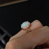 4.6ct Opal Ring w Earth Mined Diamonds in Solid 14k Rose Gold | Oval 14x10mm | October Birthstone
