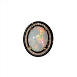 7.4ct Opal Ring w Earth Mined Diamonds & Black Enamel in Solid 14K Gold Oval