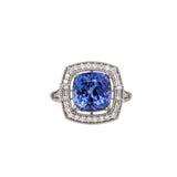 4ct Tanzanite Ring w Earth Mined Diamonds & Milgrain Detail in Solid 14K Gold