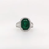 5.6ct Emerald Ring w Round & Baguette Diamond Accents