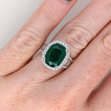 5.6ct Emerald Ring w Round & Baguette Diamond Accents