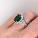 5.6ct Emerald Ring w Round & Baguette Diamond Accents