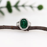 5.6ct Emerald Ring w Round & Baguette Diamond Accents