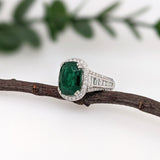 5.6ct Emerald Ring w Round & Baguette Diamond Accents