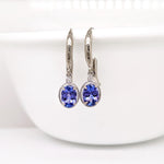 Tanzanite Lever Back Drop Earrings w Earth Mined Diamonds in Solid 14K Gold