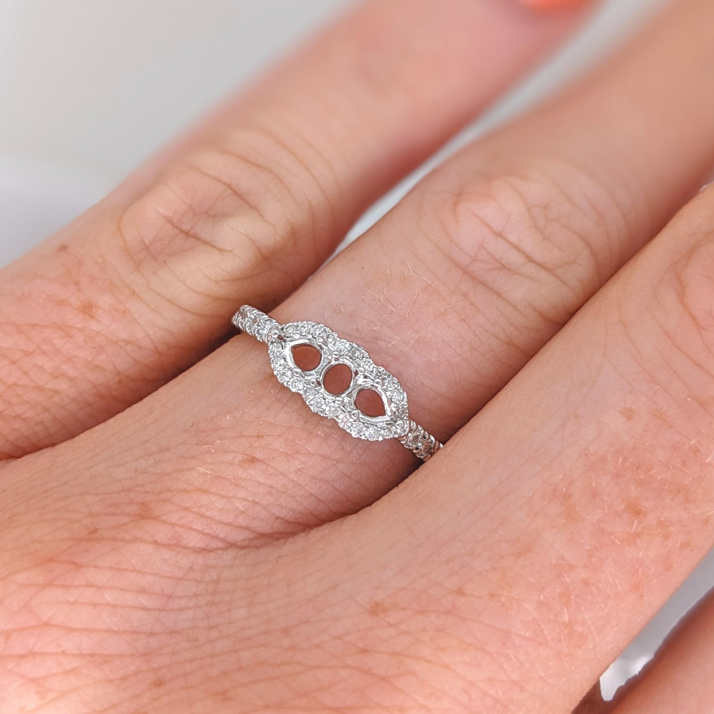 Ring Semi Mount w Earth Mined Diamonds in Solid 14K Gold | Oval 3x2.5mm