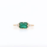 East West Emerald Ring w Earth Mined Diamonds in Solid 14K Gold | EM 7x5mm