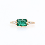 East West Emerald Ring w Earth Mined Diamonds in Solid 14K Gold | Emerald Cut 7x5mm | Customizable