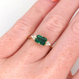 East West Emerald Ring w Earth Mined Diamonds in Solid 14K Gold | EM 7x5mm