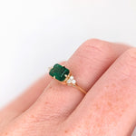 East West Emerald Ring w Earth Mined Diamonds in Solid 14K Gold | EM 7x5mm