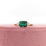 East West Emerald Ring w Earth Mined Diamonds in Solid 14K Gold | EM 7x5mm